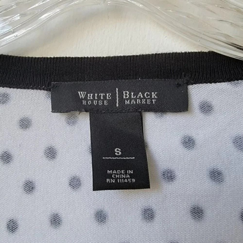 WHITE House Black Market Polka Dot Print Black White 3/4 Sleeve Cardigan Small - Picture 3 of 9